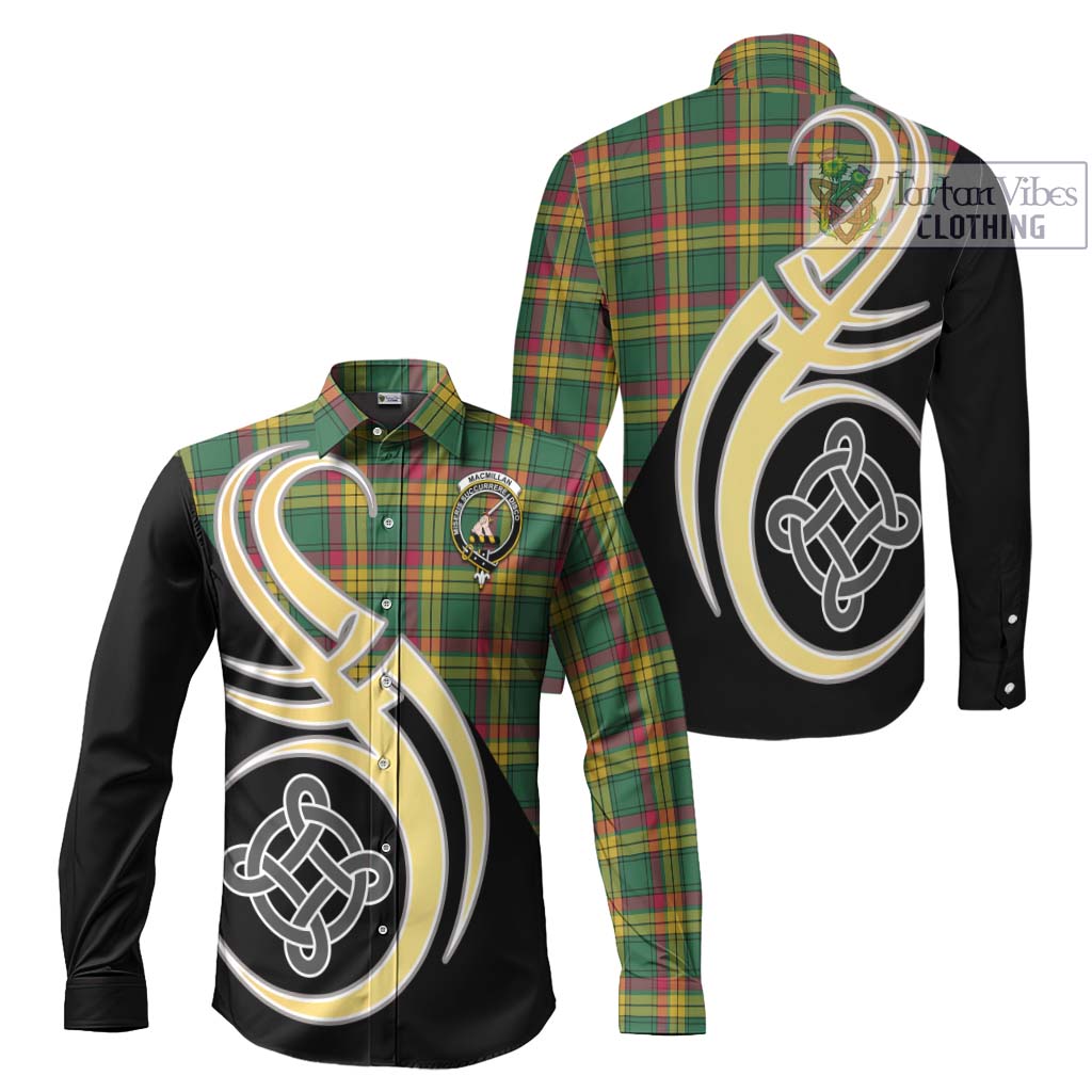 MacMillan Old Ancient Tartan Long Sleeve Button Shirt with Family Crest and Celtic Symbol Style Men's Shirt S - Tartan Vibes Clothing