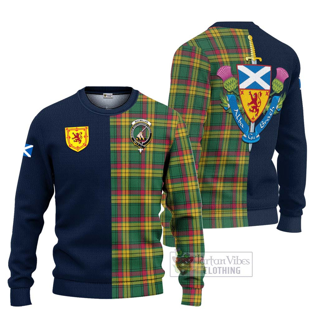 Tartan Vibes Clothing MacMillan Old Ancient Tartan Knitted Sweater with Scottish Lion Royal Arm Half Style