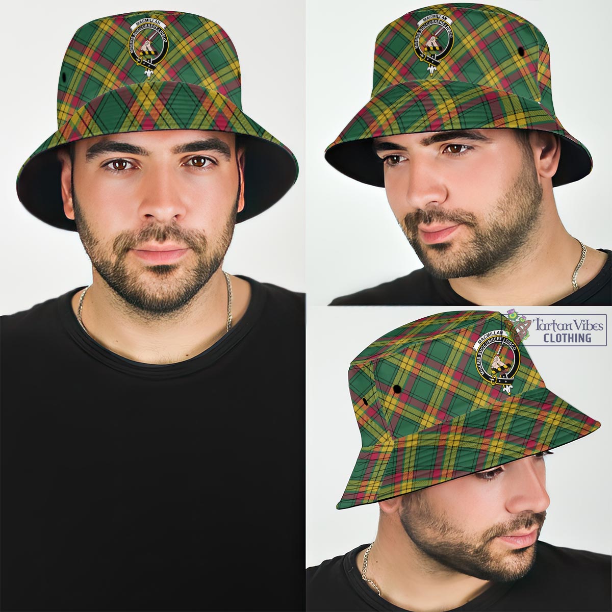 Tartan Vibes Clothing MacMillan Old Ancient Tartan Bucket Hat with Family Crest