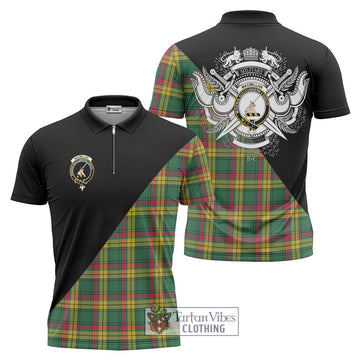 MacMillan Old Ancient Tartan Zipper Polo Shirt with Family Crest and Military Logo Style