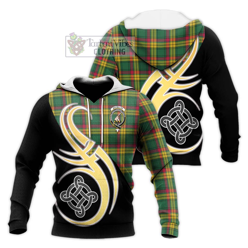 Tartan Vibes Clothing MacMillan Old Ancient Tartan Knitted Hoodie with Family Crest and Celtic Symbol Style