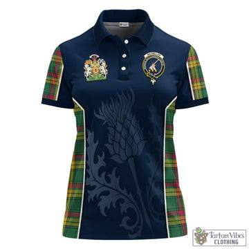 MacMillan Old Ancient Tartan Women's Polo Shirt with Family Crest and Scottish Thistle Vibes Sport Style