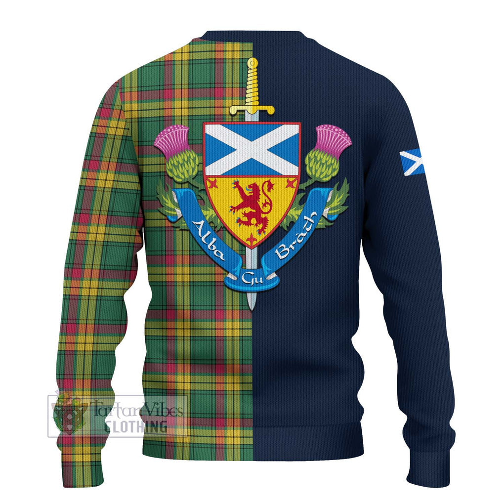 Tartan Vibes Clothing MacMillan Old Ancient Tartan Knitted Sweater with Scottish Lion Royal Arm Half Style