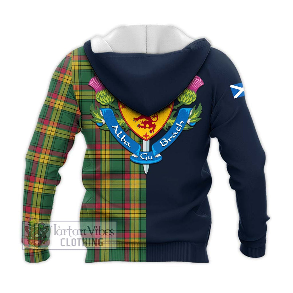 Tartan Vibes Clothing MacMillan Old Ancient Tartan Knitted Hoodie with Scottish Lion Royal Arm Half Style