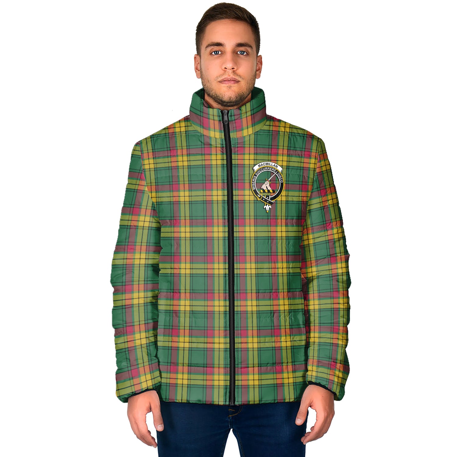 MacMillan Old Ancient Tartan Padded Jacket with Family Crest - Tartan Vibes Clothing