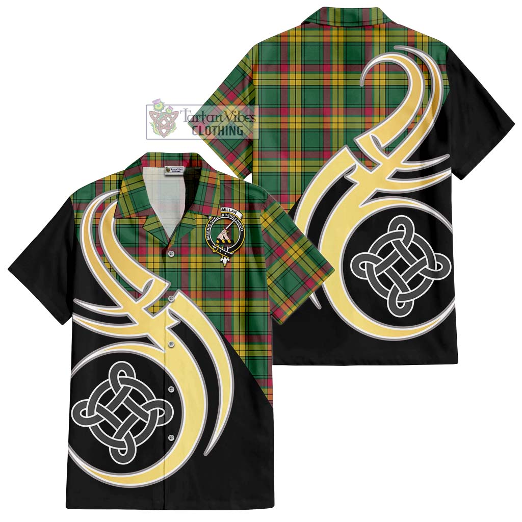 MacMillan Old Ancient Tartan Short Sleeve Button Shirt with Family Crest and Celtic Symbol Style - Tartan Vibes Clothing