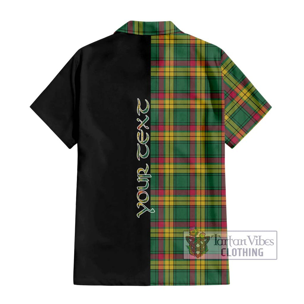 MacMillan Old Ancient Tartan Short Sleeve Button Shirt with Family Crest and Half Of Me Style - Tartanvibesclothing Shop