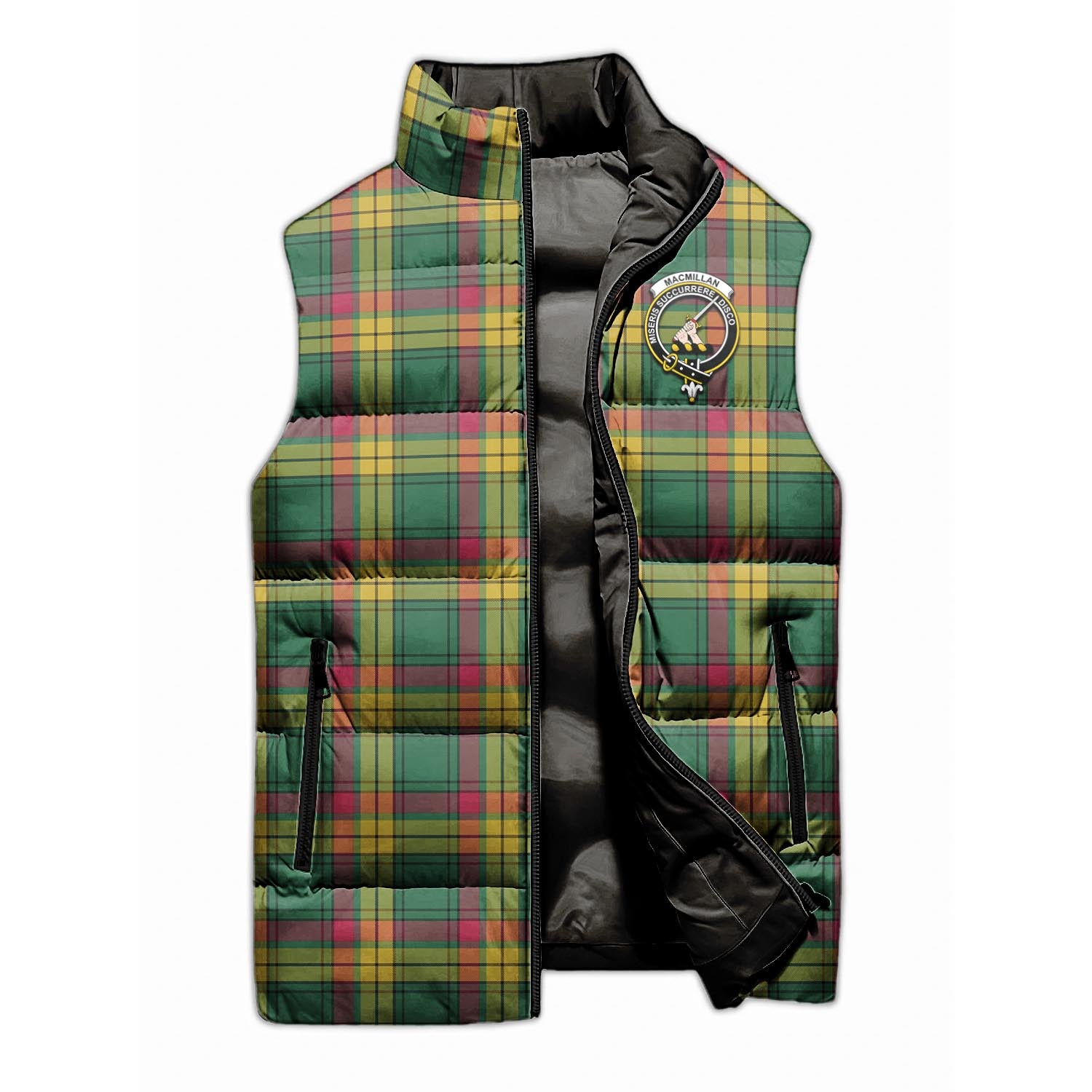 MacMillan Old Ancient Tartan Sleeveless Puffer Jacket with Family Crest - Tartanvibesclothing