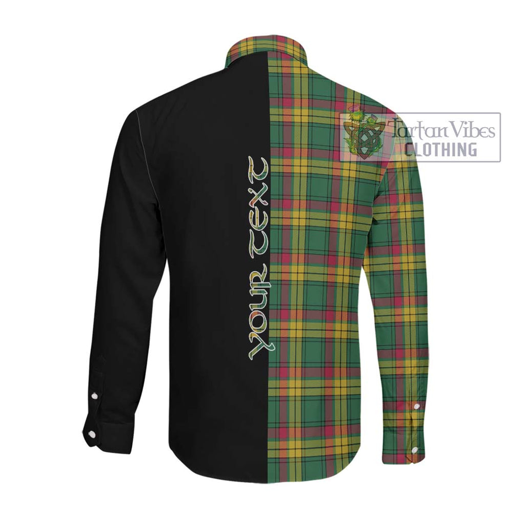 MacMillan Old Ancient Tartan Long Sleeve Button Shirt with Family Crest and Half Of Me Style Men's Shirt - Tartanvibesclothing Shop