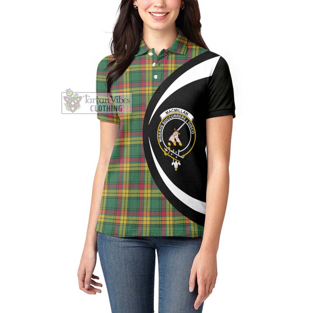 MacMillan Old Ancient Tartan Women's Polo Shirt with Family Crest Circle Style - Tartan Vibes Clothing