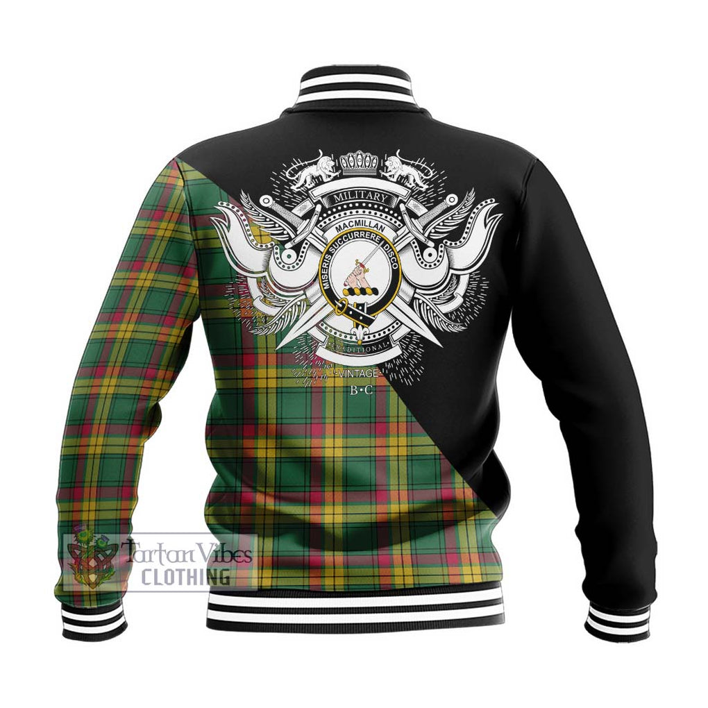 MacMillan Old Ancient Tartan Baseball Jacket with Family Crest and Military Logo Style - Tartanvibesclothing Shop