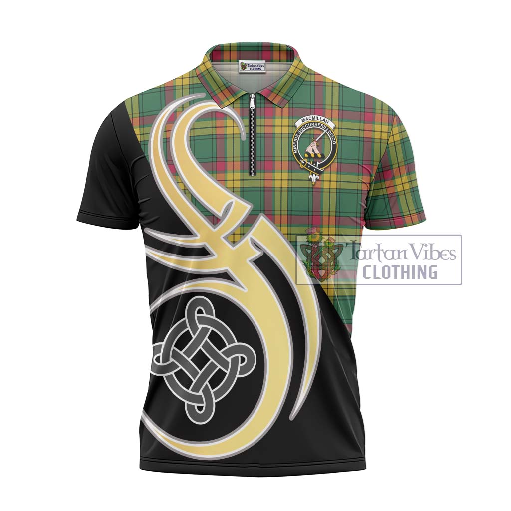 Tartan Vibes Clothing MacMillan Old Ancient Tartan Zipper Polo Shirt with Family Crest and Celtic Symbol Style