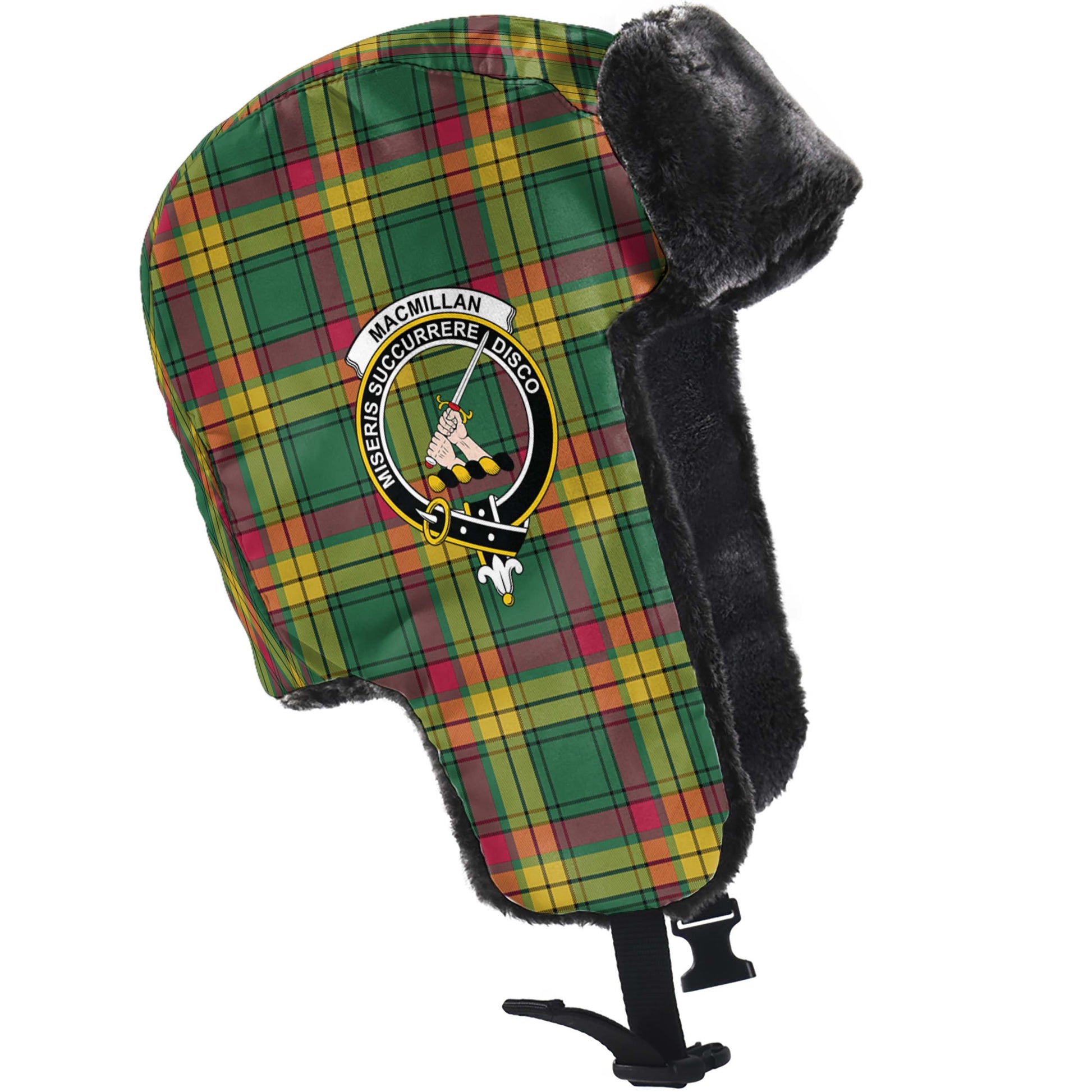 MacMillan Old Ancient Tartan Winter Trapper Hat with Family Crest - Tartanvibesclothing