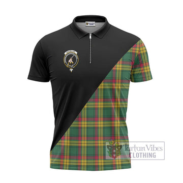 MacMillan Old Ancient Tartan Zipper Polo Shirt with Family Crest and Military Logo Style