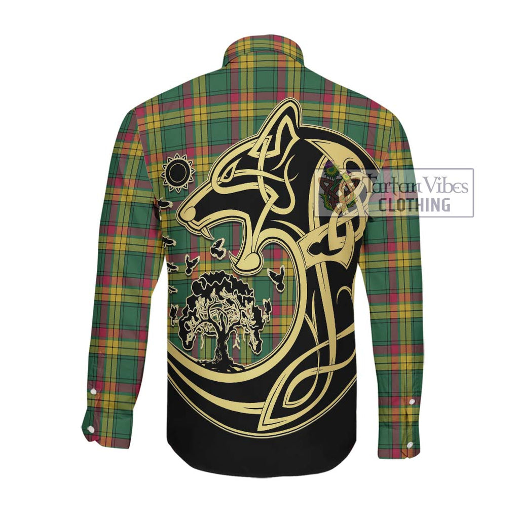 MacMillan Old Ancient Tartan Long Sleeve Button Shirt with Family Crest Celtic Wolf Style Men's Shirt - Tartan Vibes Clothing