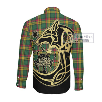 MacMillan Old Ancient Tartan Long Sleeve Button Shirt with Family Crest Celtic Wolf Style