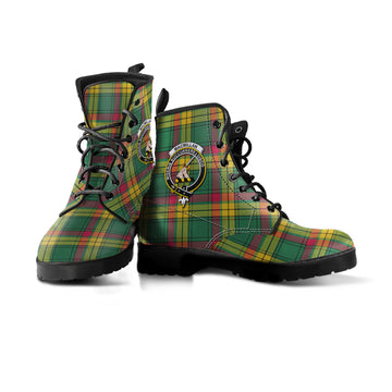 MacMillan Old Ancient Tartan Leather Boots with Family Crest