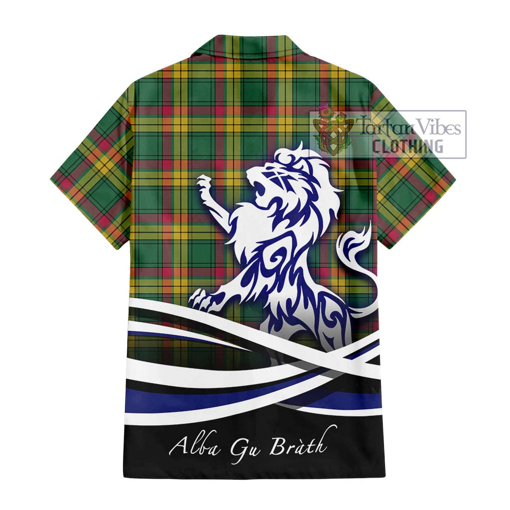 MacMillan Old Ancient Tartan Short Sleeve Button Shirt with Alba Gu Brath Regal Lion Emblem - Tartanvibesclothing Shop