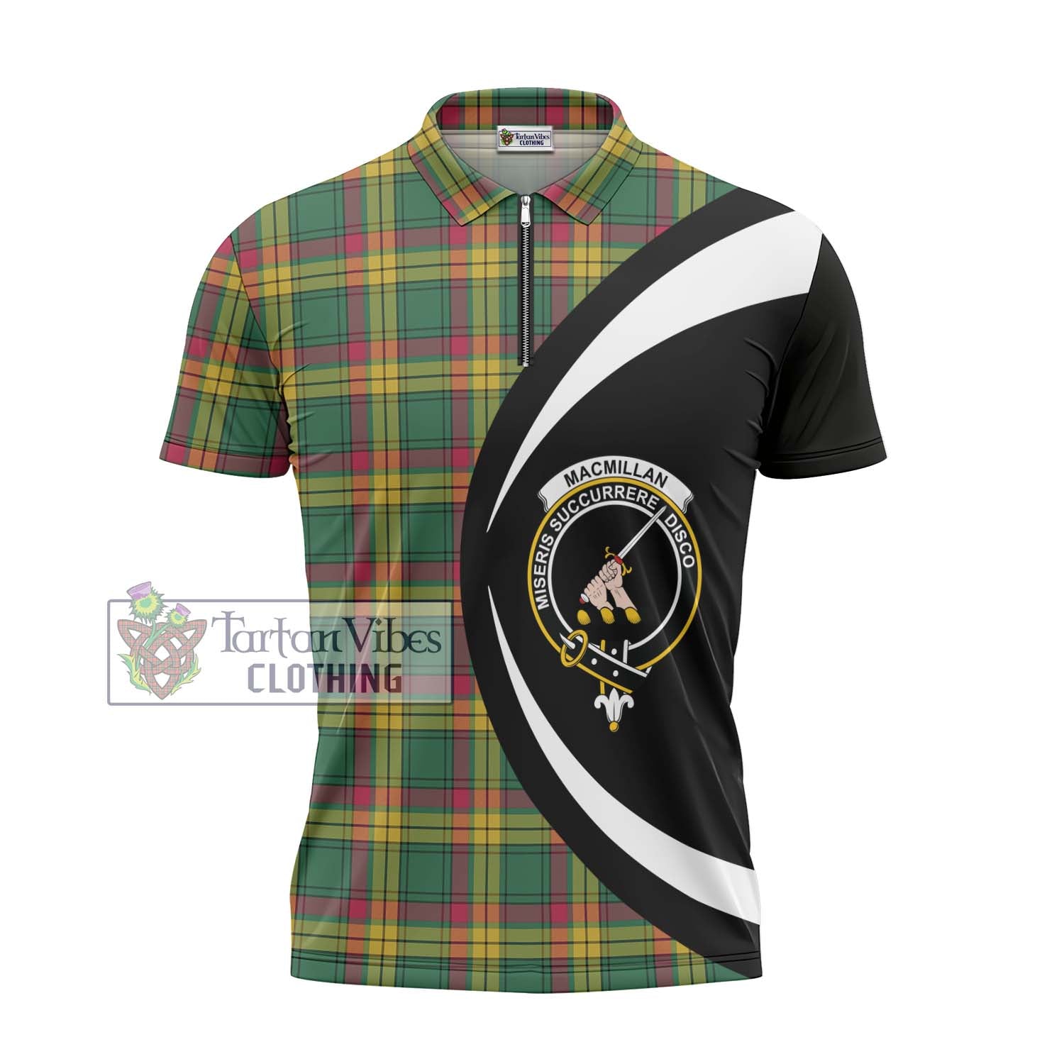 Tartan Vibes Clothing MacMillan Old Ancient Tartan Zipper Polo Shirt with Family Crest Circle Style