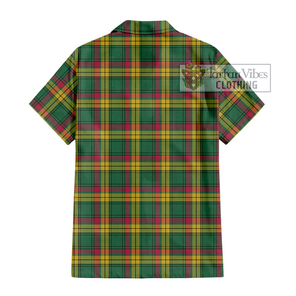 MacMillan Old Ancient Tartan Short Sleeve Button Shirt with Family Crest DNA In Me Style - Tartanvibesclothing Shop