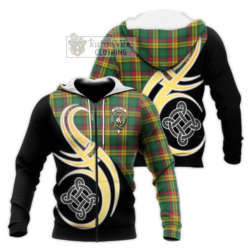 MacMillan Old Ancient Tartan Knitted Hoodie with Family Crest and Celtic Symbol Style