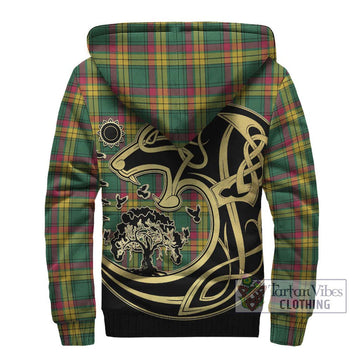 MacMillan Old Ancient Tartan Sherpa Hoodie with Family Crest Celtic Wolf Style