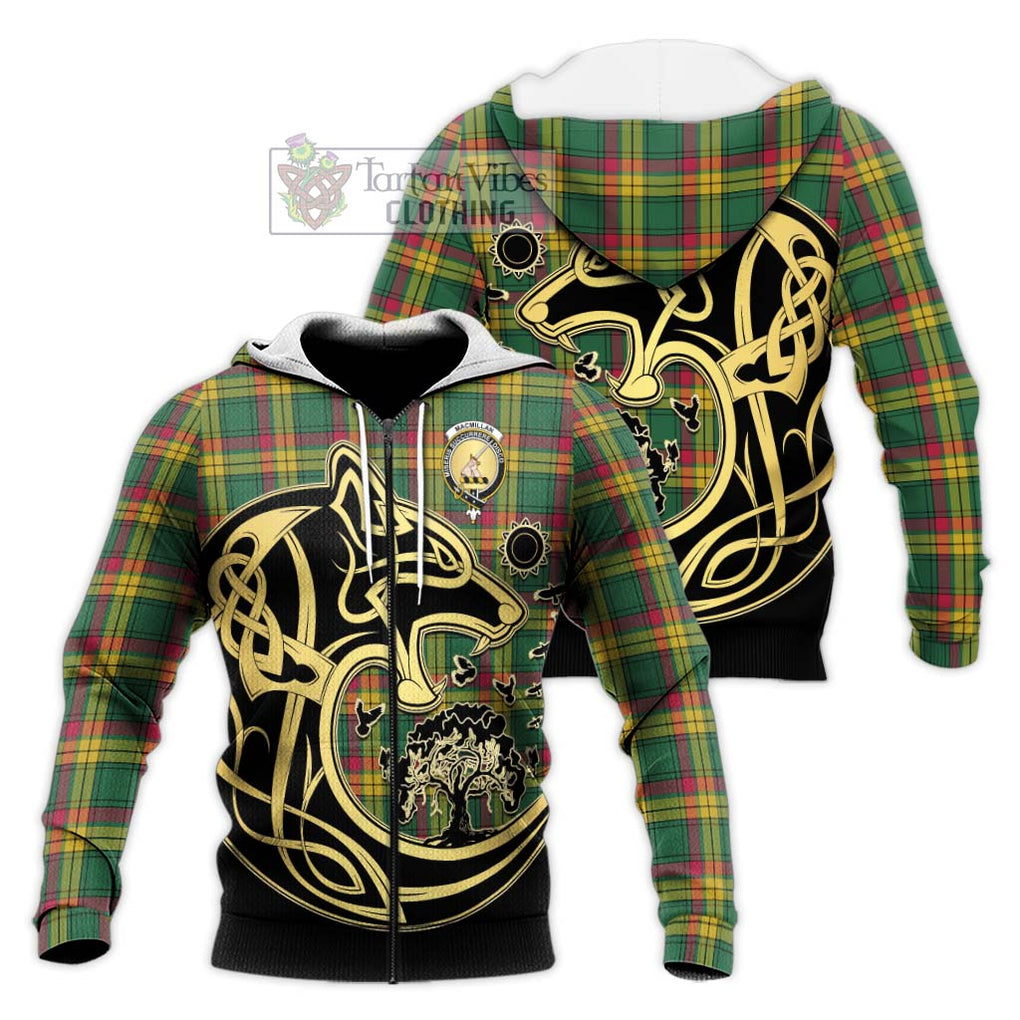 MacMillan Old Ancient Tartan Knitted Hoodie with Family Crest Celtic Wolf Style Unisex Knitted Zip Hoodie - Tartan Vibes Clothing