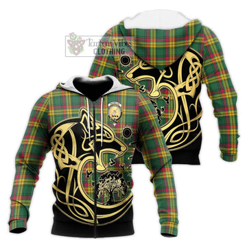 MacMillan Old Ancient Tartan Knitted Hoodie with Family Crest Celtic Wolf Style