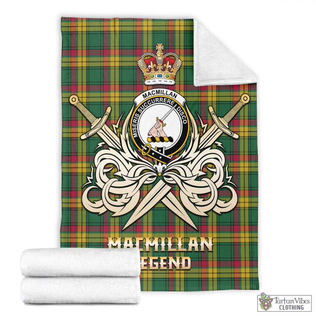 Tartan Vibes Clothing MacMillan Old Ancient Tartan Blanket with Clan Crest and the Golden Sword of Courageous Legacy