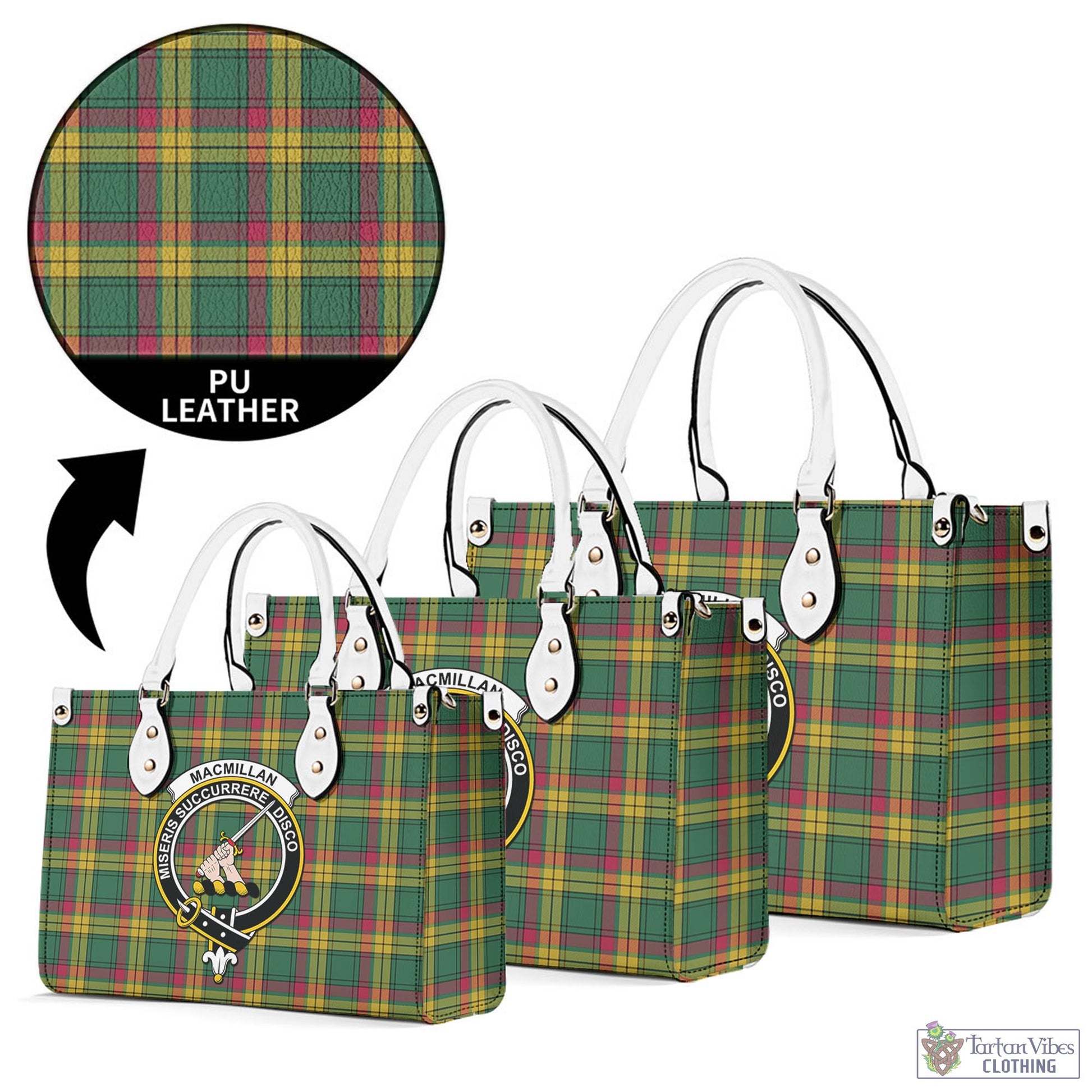 Tartan Vibes Clothing MacMillan Old Ancient Tartan Luxury Leather Handbags with Family Crest