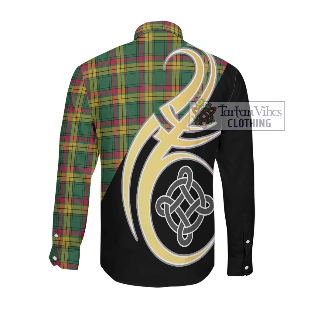 MacMillan Old Ancient Tartan Long Sleeve Button Shirt with Family Crest and Celtic Symbol Style Men's Shirt - Tartan Vibes Clothing