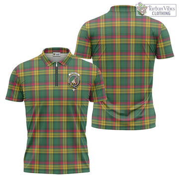 MacMillan Old Ancient Tartan Zipper Polo Shirt with Family Crest