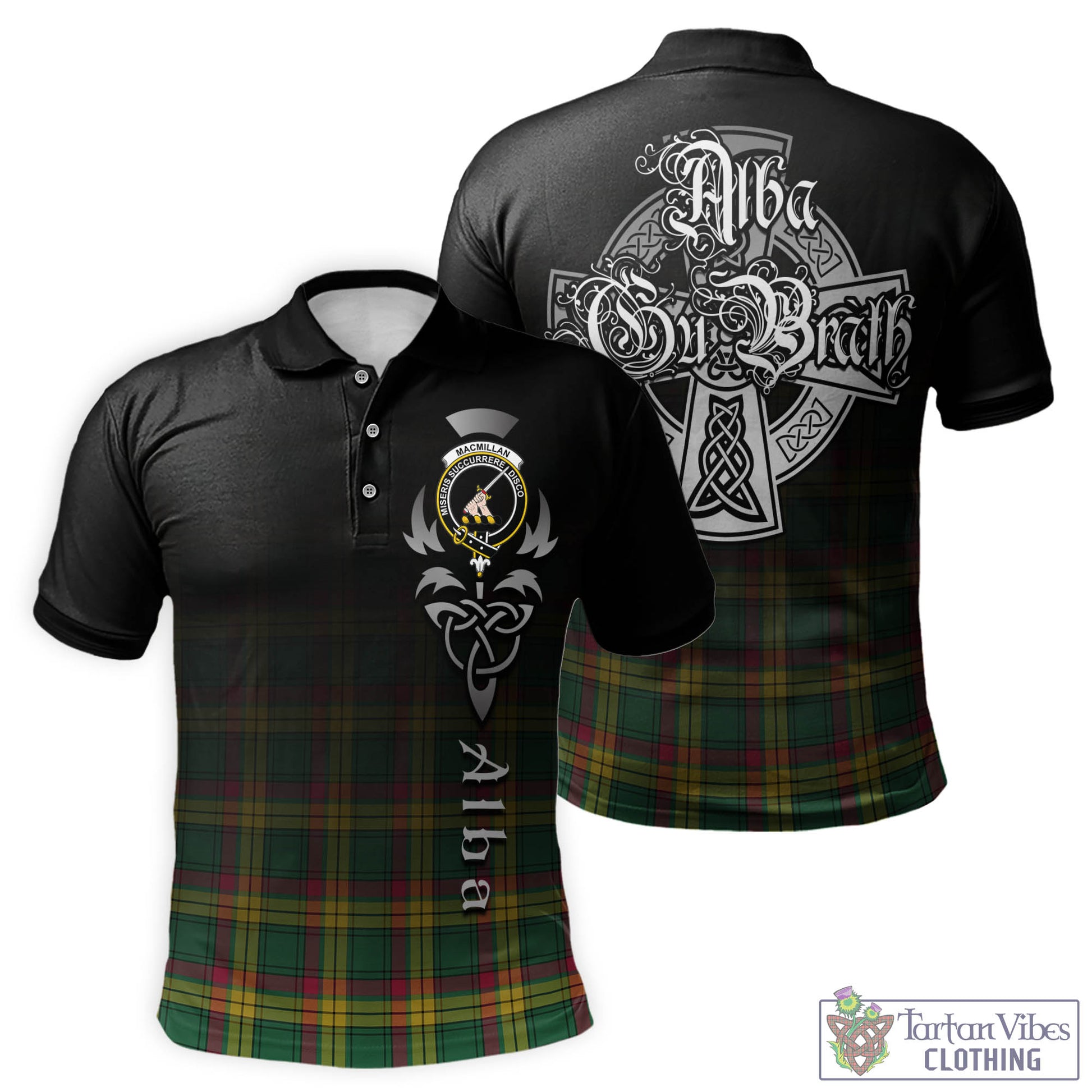 Tartan Vibes Clothing MacMillan Old Ancient Tartan Polo Shirt Featuring Alba Gu Brath Family Crest Celtic Inspired