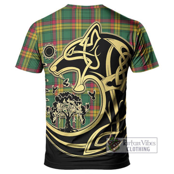 MacMillan Old Ancient Tartan T-Shirt with Family Crest Celtic Wolf Style