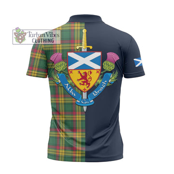 MacMillan Old Ancient Tartan Zipper Polo Shirt Alba with Scottish Lion Royal Arm Half Style