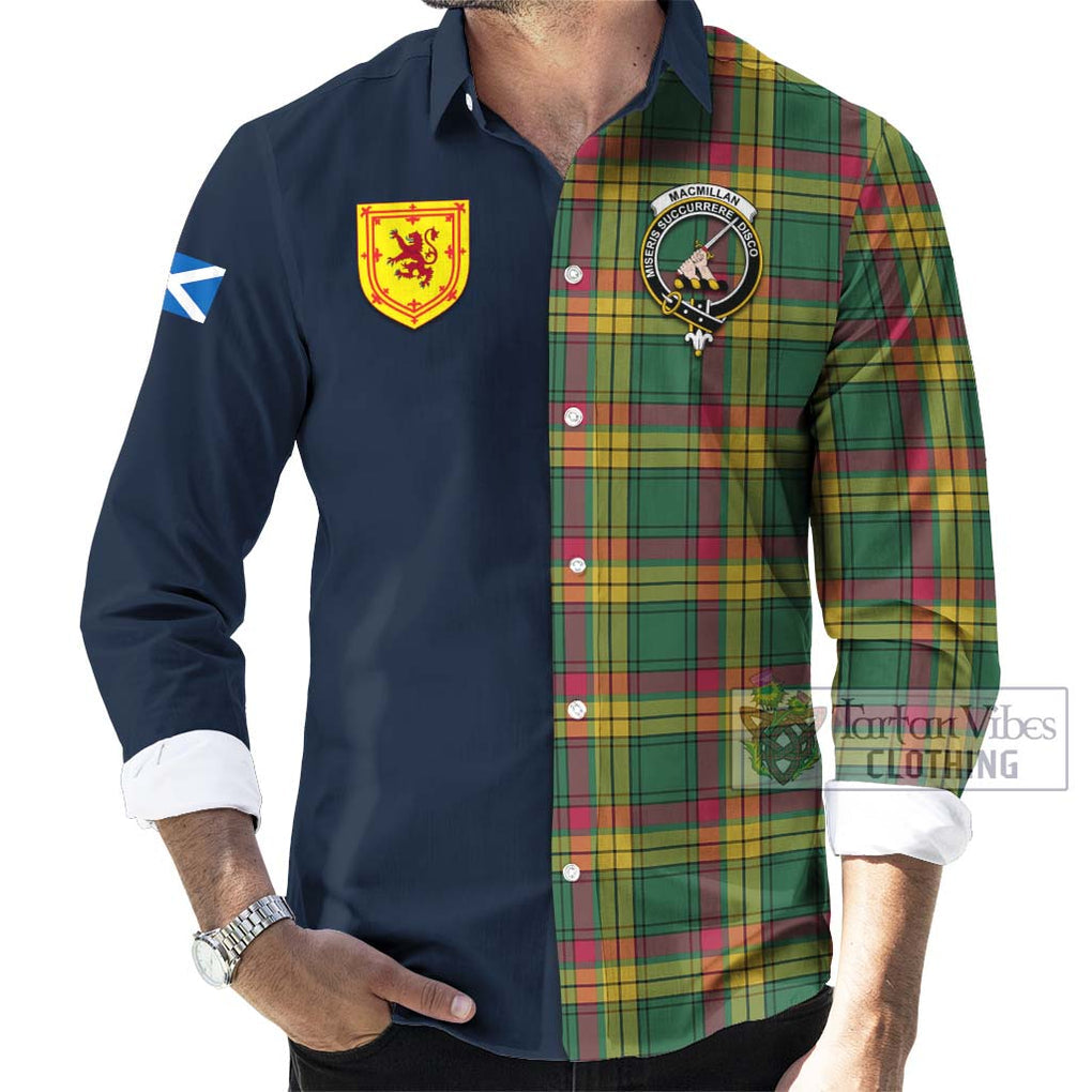 Tartan Vibes Clothing MacMillan Old Ancient Tartan Long Sleeve Button Shirt with Scottish Lion Royal Arm Half Style