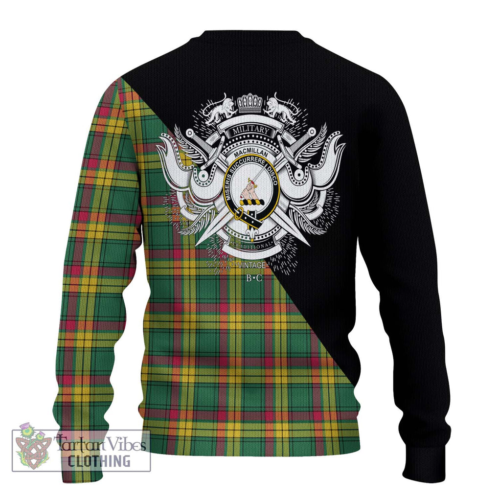 MacMillan Old Ancient Tartan Knitted Sweater with Family Crest and Military Logo Style - Tartanvibesclothing Shop