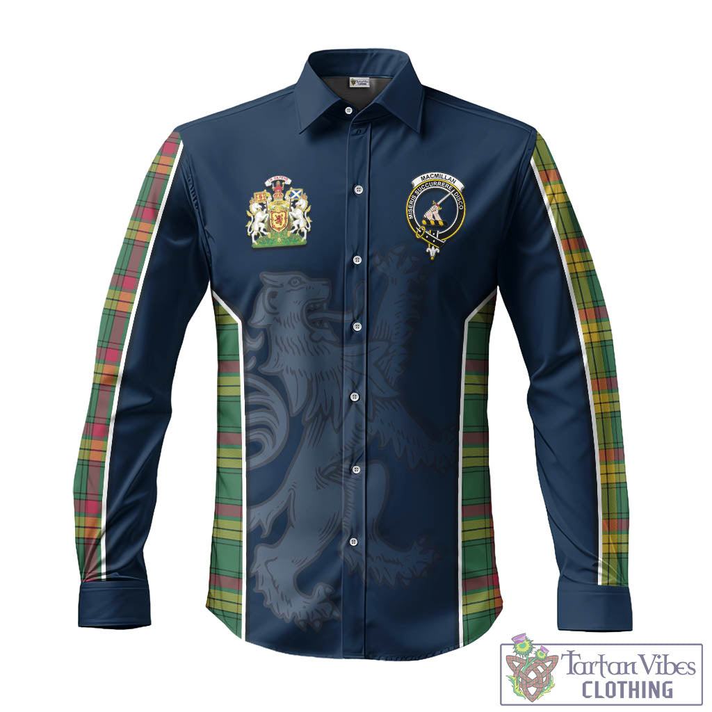 Tartan Vibes Clothing MacMillan Old Ancient Tartan Long Sleeve Button Up Shirt with Family Crest and Lion Rampant Vibes Sport Style