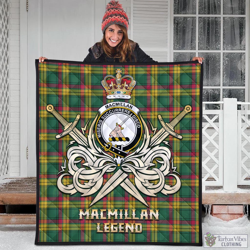 Tartan Vibes Clothing MacMillan Old Ancient Tartan Quilt with Clan Crest and the Golden Sword of Courageous Legacy