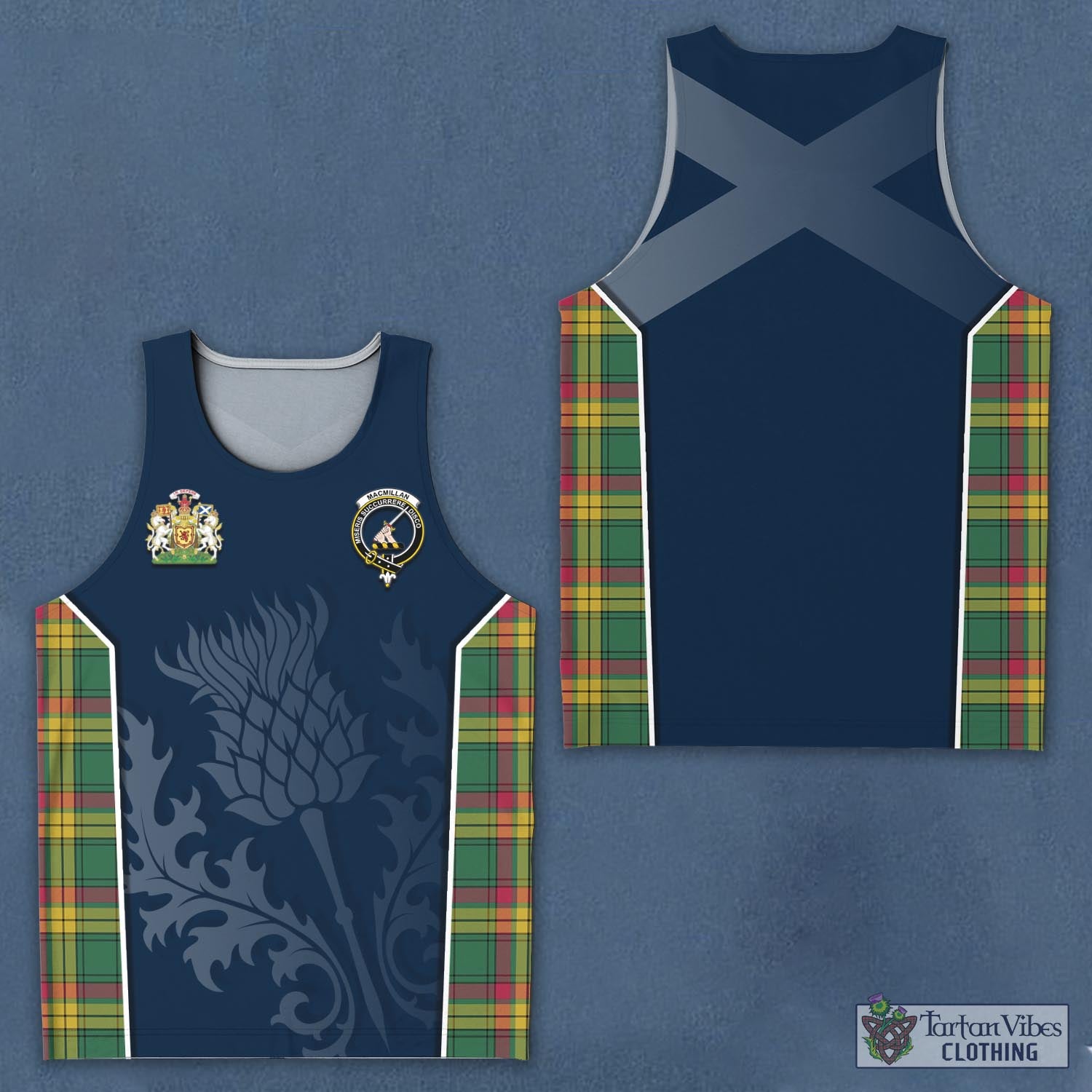 Tartan Vibes Clothing MacMillan Old Ancient Tartan Men's Tanks Top with Family Crest and Scottish Thistle Vibes Sport Style