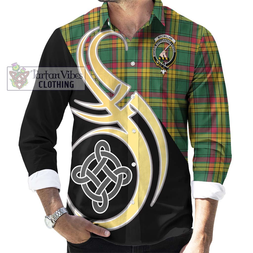 MacMillan Old Ancient Tartan Long Sleeve Button Shirt with Family Crest and Celtic Symbol Style - Tartan Vibes Clothing