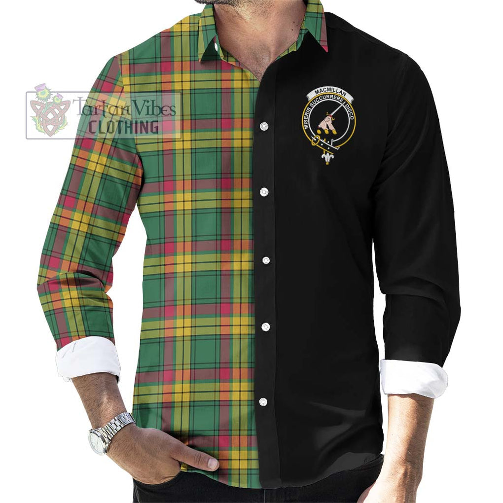 MacMillan Old Ancient Tartan Long Sleeve Button Shirt with Family Crest and Half Of Me Style - Tartanvibesclothing Shop