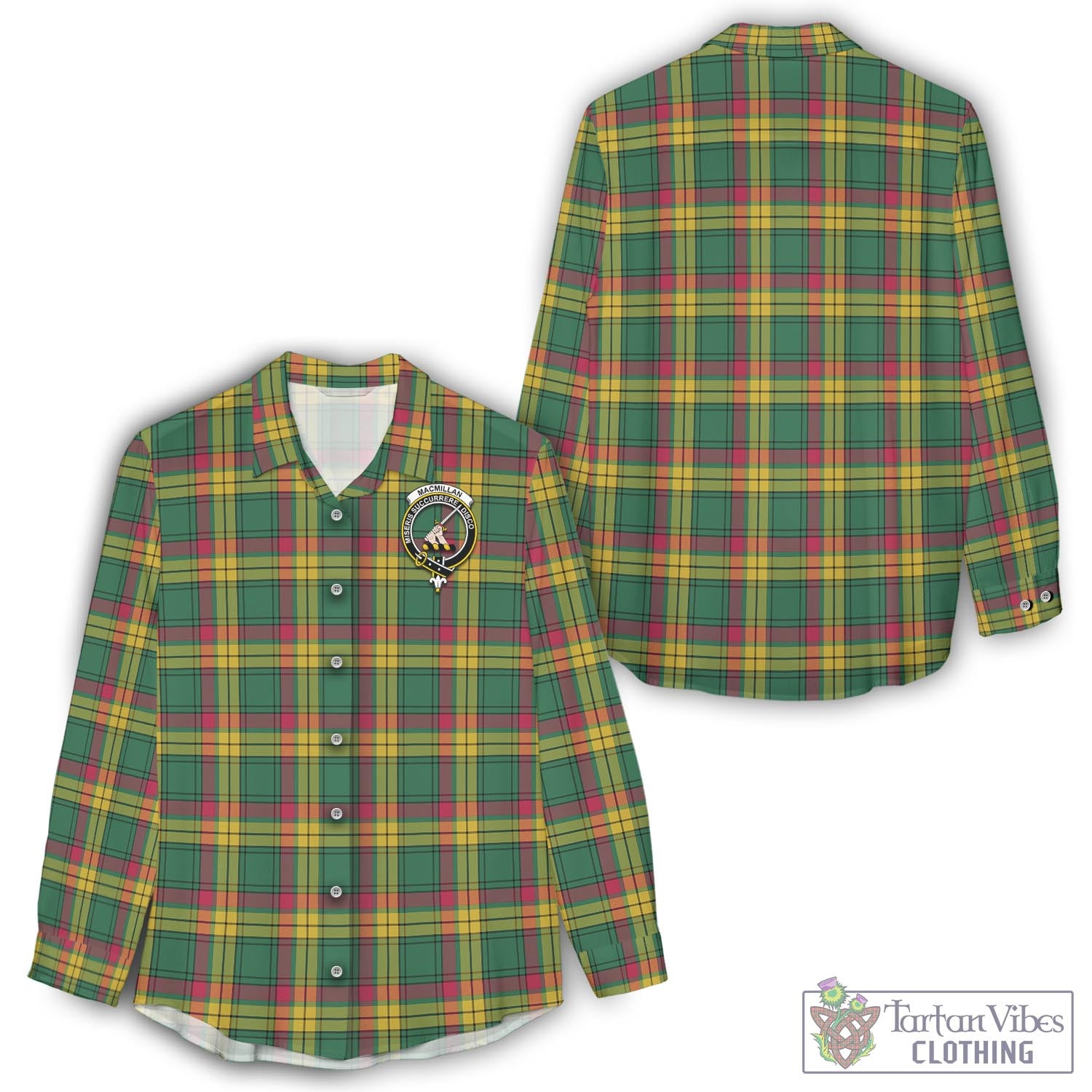 Tartan Vibes Clothing MacMillan Old Ancient Tartan Womens Casual Shirt with Family Crest