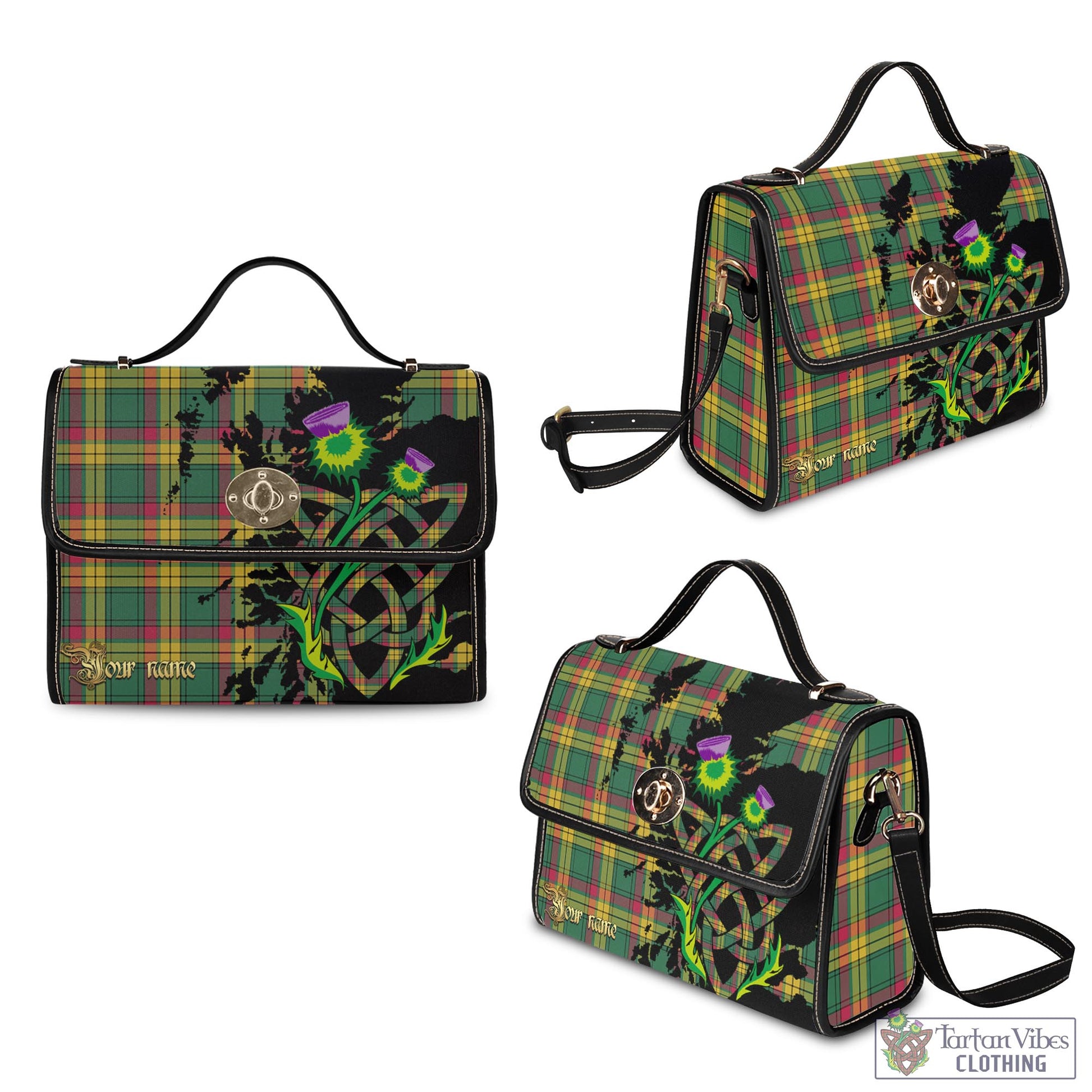 Tartan Vibes Clothing MacMillan Old Ancient Tartan Waterproof Canvas Bag with Scotland Map and Thistle Celtic Accents