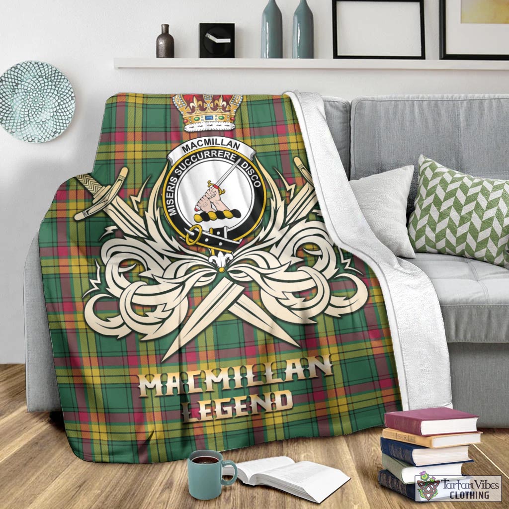 Tartan Vibes Clothing MacMillan Old Ancient Tartan Blanket with Clan Crest and the Golden Sword of Courageous Legacy