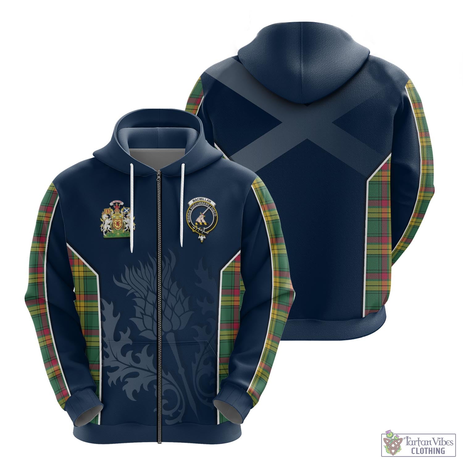 Tartan Vibes Clothing MacMillan Old Ancient Tartan Hoodie with Family Crest and Scottish Thistle Vibes Sport Style