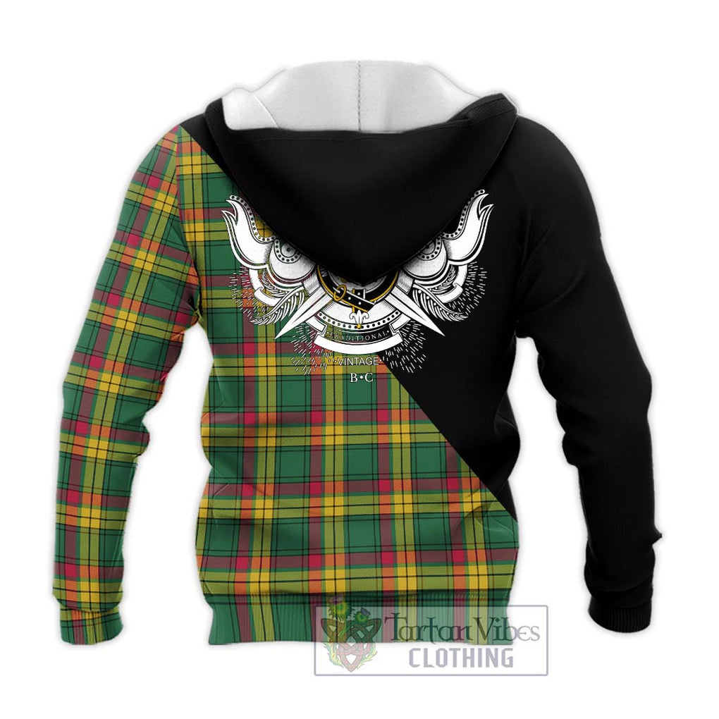 MacMillan Old Ancient Tartan Knitted Hoodie with Family Crest and Military Logo Style - Tartanvibesclothing Shop