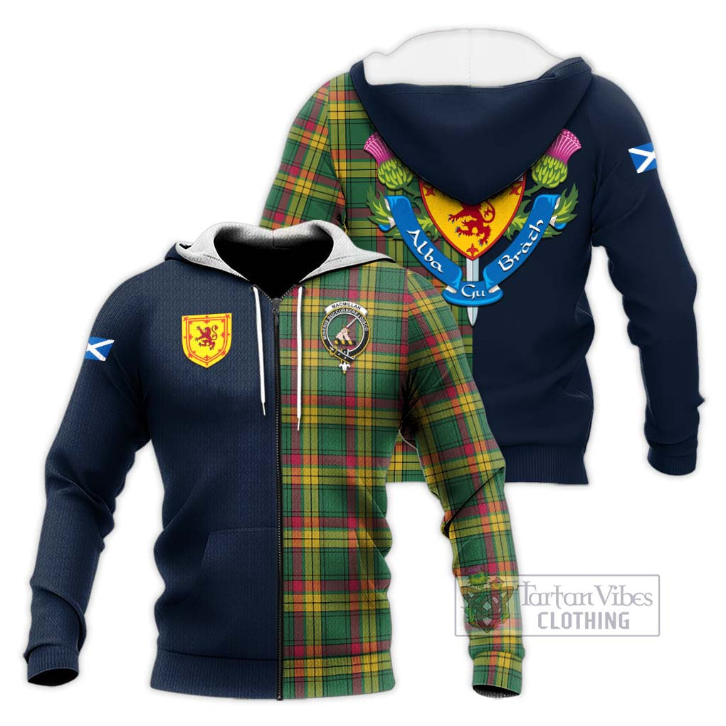 Tartan Vibes Clothing MacMillan Old Ancient Tartan Knitted Hoodie with Scottish Lion Royal Arm Half Style