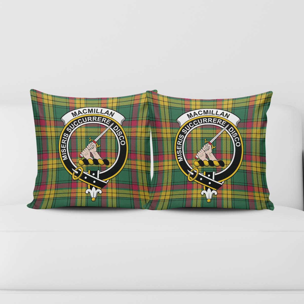 MacMillan Old Ancient Tartan Pillow Cover with Family Crest - Tartanvibesclothing