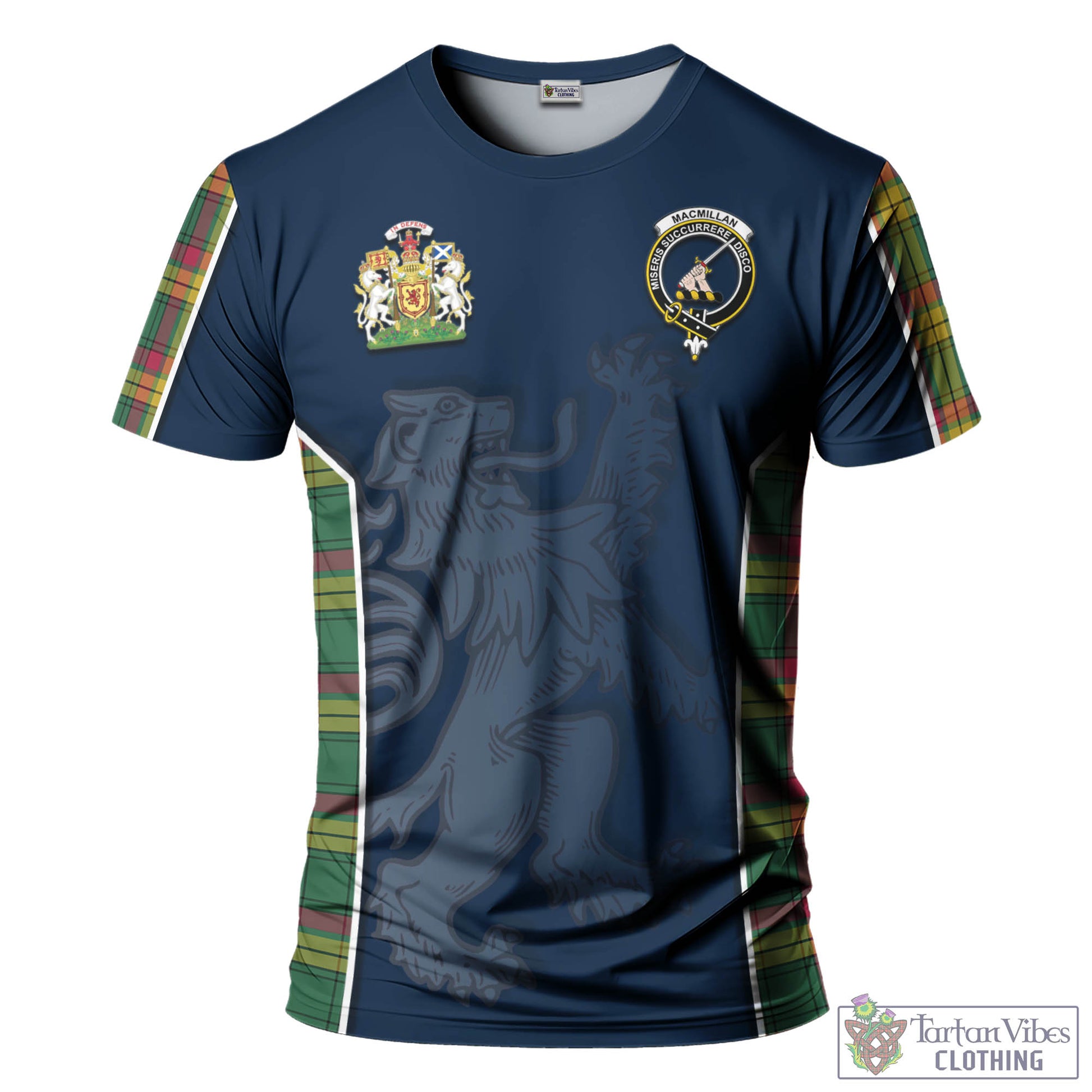 Tartan Vibes Clothing MacMillan Old Ancient Tartan T-Shirt with Family Crest and Lion Rampant Vibes Sport Style